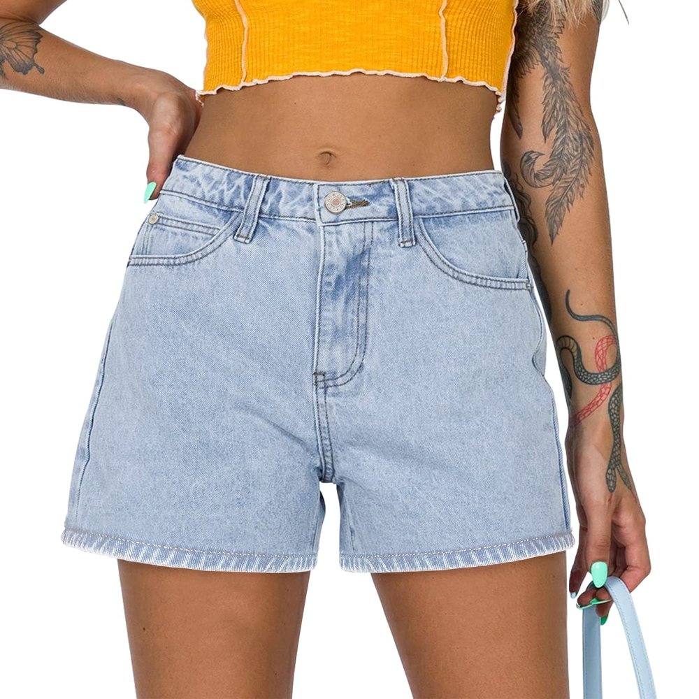 Womens High Waisted Denim Shorts Stretchy Straight Leg Jean Shorts Summer Hot Short Pants Light Blue S