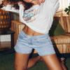 Womens High Waisted Denim Shorts Stretchy Straight Leg Jean Shorts Summer Hot Short Pants Light Blue S view 4