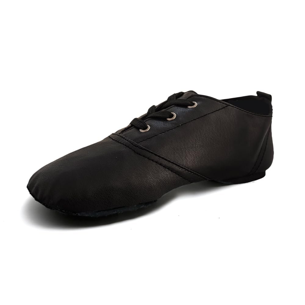 MSMAX Jazz Shoes for Women Black Leather Low-top Renaissance Sneakers 6 M US Women