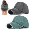 2 Packs Womens Ponytail Criss Cross Hat Baseball Cap Distressed Ponytail Hat High Messy Bun Trucker Ponycap