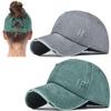 2 Packs Womens Ponytail Criss Cross Hat Baseball Cap Distressed Ponytail Hat High Messy Bun Trucker Ponycap