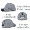 2 Packs Womens Ponytail Criss Cross Hat Baseball Cap Distressed Ponytail Hat High Messy Bun Trucker Ponycap view 3
