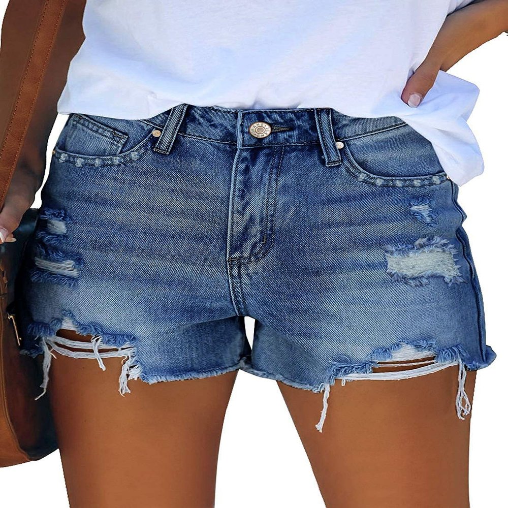 onlypuff Jean Shorts Women Navy Denim Shorts Cut Off High Waisted Summer Shorts Ripped L