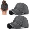 2 Packs Womens Ponytail Criss Cross Hat Baseball Cap Distressed Ponytail Hat High Messy Bun Trucker Ponycap Black