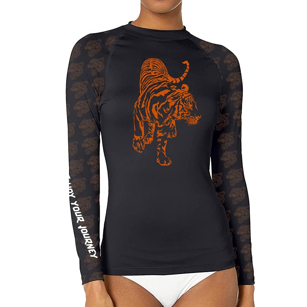 DEHAHA Women's Tiger Rash Guard Athletic Running Shirts, Long Sleeve Medium