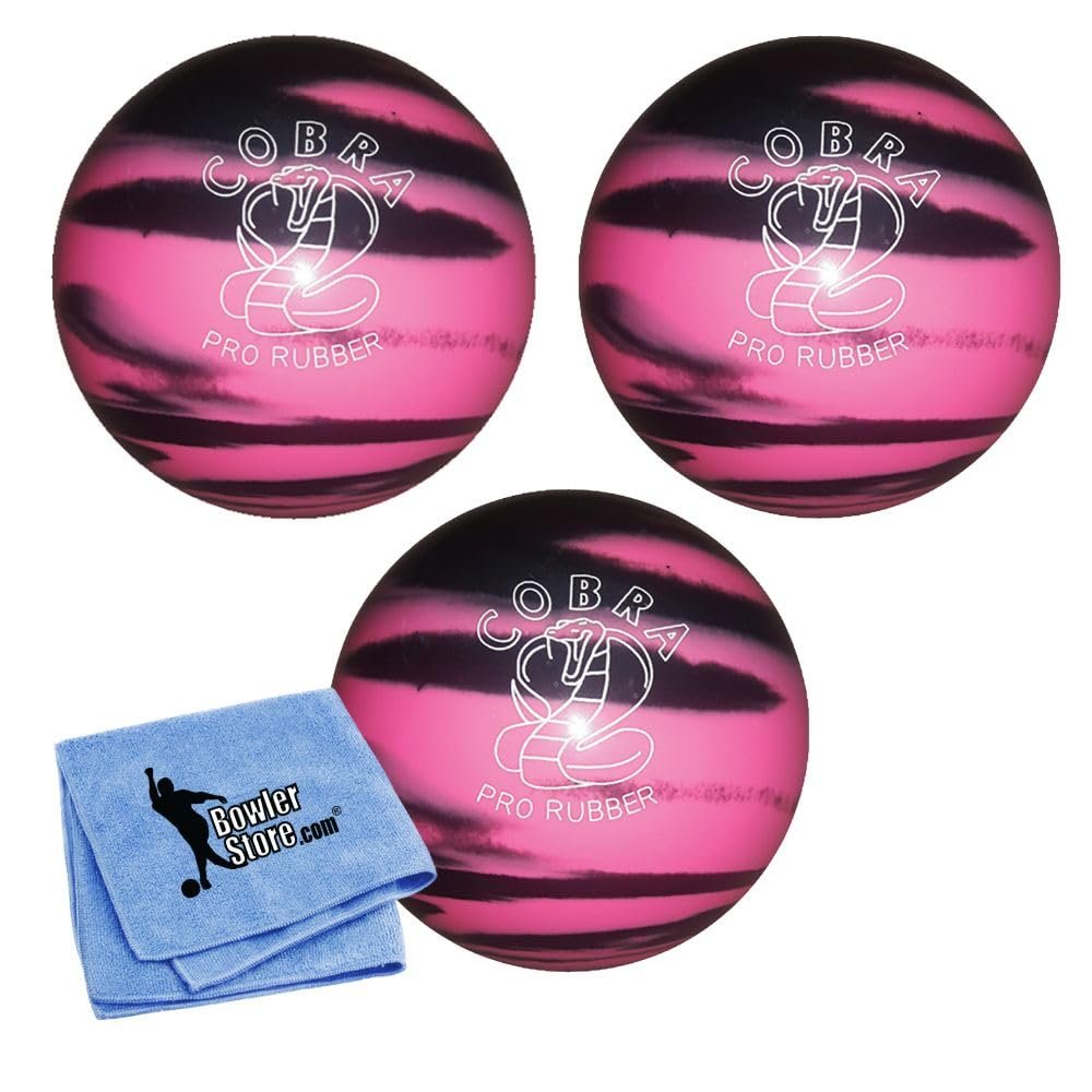 EPCO Duckpin Bowling Ball - Cobra Pro Rubber - Pink & Black (4 7/8 inch- 3lbs. 12oz.) - 3 Balls