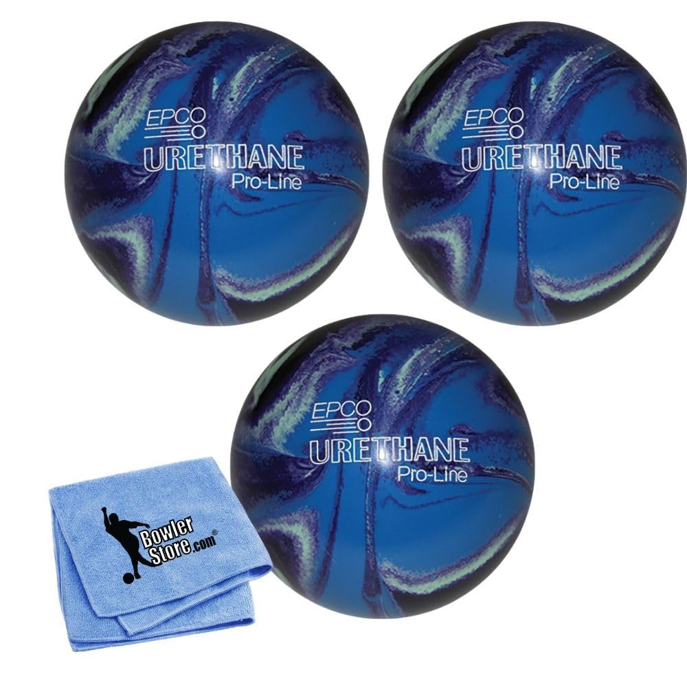 Bowlerstore Products EPCO Duckpin Bowling Balls- Urethane - Purple, Blue & Mint - (4 7/8 inch- 3lbs. 8 oz.) 3 Balls