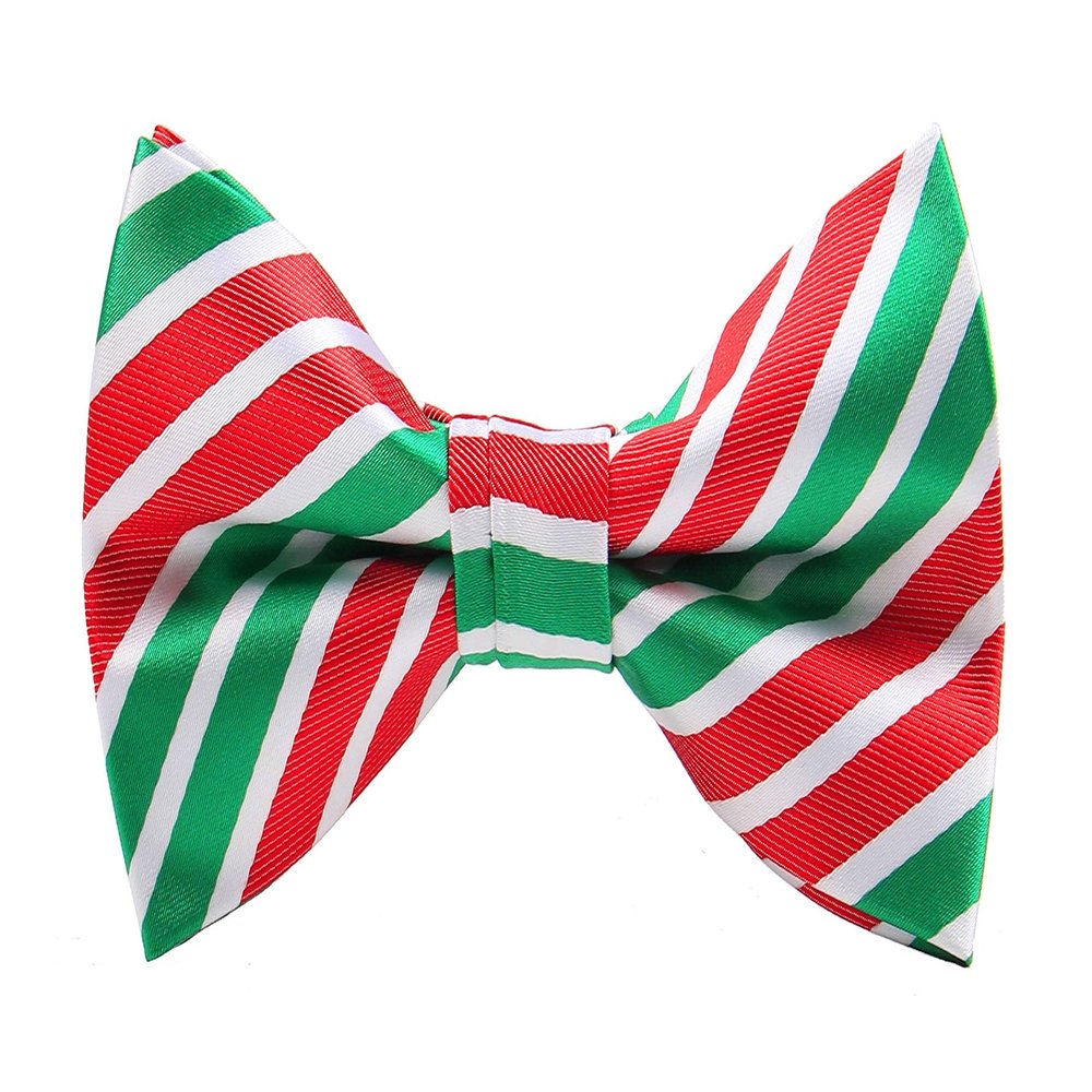 Mens Christmas Bow Tie Festival Theme Pattern Jacquard Woven Xmas Party Pre-Tied Bowties (Green Striped)
