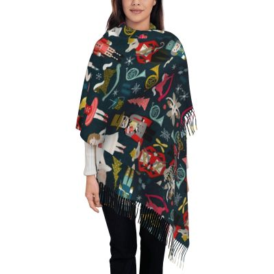 YQxwJL Women's Nutcracker Ballet Xmas Dance print Winter Scarf for Women Scarf for Women Winter Pashmina-Shawl Wraps Wedding Scarf