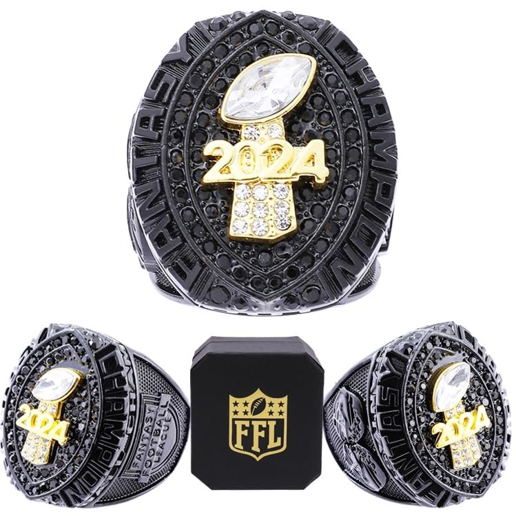 noblehead Fantasy Football Ring 2024| Heavy FFL Champion Ring | Gold Silver Tone Plated Award Trophy for Fantasy Football League Winner (seven, size 8)