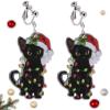 Christmas Clip On Earrings for Women, Non Pierced Dangle Jewelry, Black Pet Cute Cat Sock Stocking Retro Acrylic Holiday Festive Dangle Earrings view 1