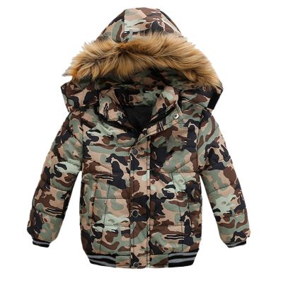 Boys and Toddler's Winter Parka Coat Fur Collar Hood Fleece Lined Puffer Jacket Thicken Padded (Camouflage, 4 Years)
