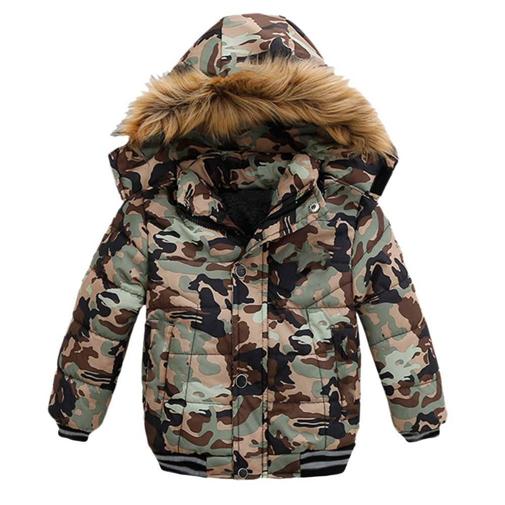 Boys and Toddler's Winter Parka Coat Fur Collar Hood Fleece Lined Puffer Jacket Thicken Padded (Camouflage, 4 Years)