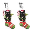 Christmas Clip On Earrings for Women, Non Pierced Dangle Jewelry, Black Pet Cute Cat Sock Stocking Retro Acrylic Holiday Festive Dangle Earrings view 1