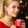 Christmas Clip On Earrings for Women, Non Pierced Dangle Jewelry, Black Pet Cute Cat Sock Stocking Retro Acrylic Holiday Festive Dangle Earrings view 2