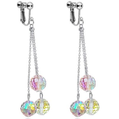 Disco Ball Clip on Earrings Non Pierced for Women Pink Gold Silver Mirror 60's 70's 80's Bachelorette Dangle Christmas Costume Outfit Accessories Jewelry
