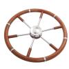 Marine Boat Steering Wheel, Acouto Teak Wood Handle Boat Steering Wheel, Retro Design 6 Spoke Stainless Steel Center Frame, 17.72in Diameter, 1.4in Tube, Fits 5/8in Tapered Shaft Helms view 1