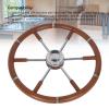 Marine Boat Steering Wheel, Acouto Teak Wood Handle Boat Steering Wheel, Retro Design 6 Spoke Stainless Steel Center Frame, 17.72in Diameter, 1.4in Tube, Fits 5/8in Tapered Shaft Helms view 3