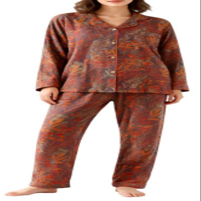 Cuixoc Ginkgo Leaf Button Colorful Floral Pure Pajama,Vintage Leaf Cotton Lapel Loungewear Set,Cozy Pure Cotton Housecoat (US, Alpha, Small, Regular, Regular, Grey leaves)
