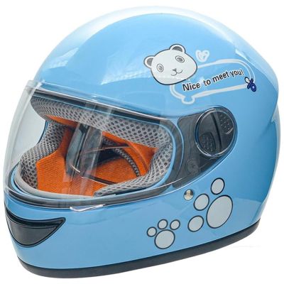 2-14 Years Old Retro Full Face Kids Helmet with Visor,DOT Approved Motorcycle Helmet,Youth Electric Four Seasons Go-Kart Dirt-Bike Helmet,Vintage Moped ATV Bicycle Helmet for Boys Girls(Blue)