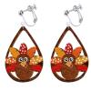 Thanksgiving Clip on Earrings for Women Non Pierced Turkey Autumn Fall Big Holiday Jewelry Cute Christmas Dangle Fake Wooden Orange view 1
