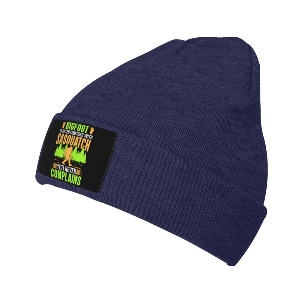 Bigfoot is Often Confused with Sasquatch Yeti Never Complains Beanie Hat for Men Women Beanies Warm Cozy Knitted Skull Caps Navy Blue