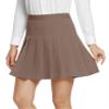 EXCHIC Women's High Waist Pleated Skater School Tennis Skirts (Light Brown, XL) view 3