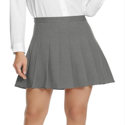 EXCHIC Women's High Waist Pleated Skater School Tennis Skirts (Deep Gray, XL)
