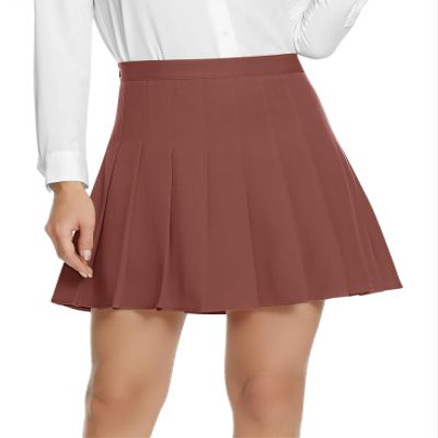 EXCHIC Women's High Waist Pleated Skater School Tennis Skirts (Caramel, M)