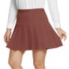 EXCHIC Women's High Waist Pleated Skater School Tennis Skirts (Caramel, M) view 3