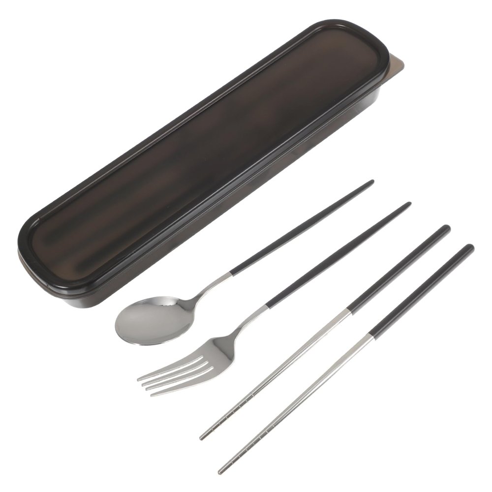 ASAKKURA Travel Cutlery Portable Silverware Lunch Utensil Fork Spoon Camping Silverware Outdoor Camping Cutlery Kit Black