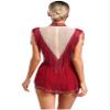 FEESHOW Women's Rhinestone Gymnastics Leotard Sleeveless Tassel Skirted Leotard Figure Skating Dance Costume Burgundy Large view 3