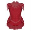 FEESHOW Women's Rhinestone Gymnastics Leotard Sleeveless Tassel Skirted Leotard Figure Skating Dance Costume Burgundy Large view 4