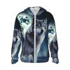 Dwrepo UPF 50+ Wolf Under Moon Print Sun Protection Hoodie Jacket Full Zip Long Sleeve Sun Shirt XX-Large Black view 1