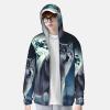 Dwrepo UPF 50+ Wolf Under Moon Print Sun Protection Hoodie Jacket Full Zip Long Sleeve Sun Shirt XX-Large Black view 3