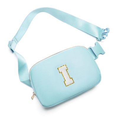 Gitus Birthday Gifts for 8 9 10 11 12 13 Year Old Girls Personalized Fanny Pack Crossbody Bags with Initial Letter Patch Belt Bag for Teen Girls Cute Trendy Stuff Travel Essentials (Icingblue-I)