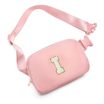 Gitus Birthday Gifts for 8 9 10 11 12 13 Year Old Girls Personalized Fanny Pack Crossbody Bags with Initial Letter Patch Belt Bag for Teen Girls Cute Trendy Stuff Travel Essentials (LightPink-I)