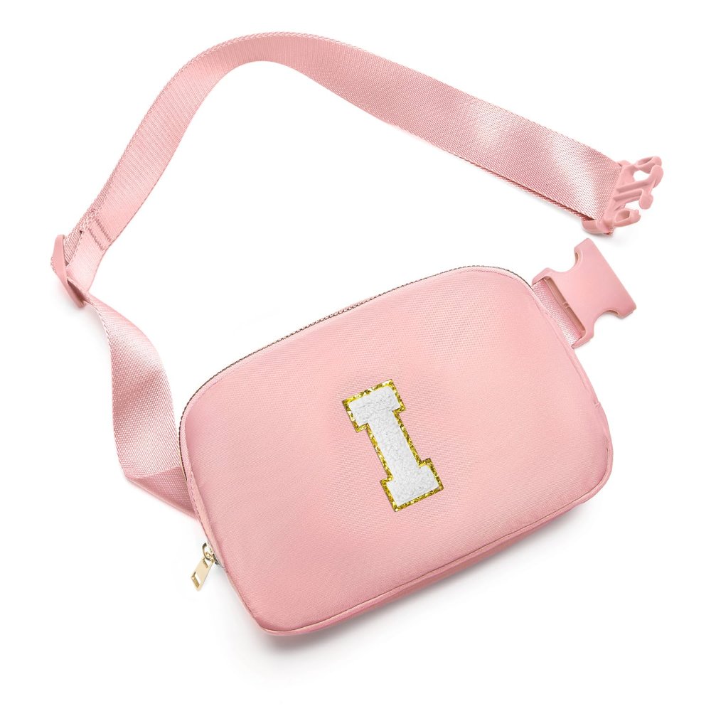 Gitus Birthday Gifts for 8 9 10 11 12 13 Year Old Girls Personalized Fanny Pack Crossbody Bags with Initial Letter Patch Belt Bag for Teen Girls Cute Trendy Stuff Travel Essentials (LightPink-I)