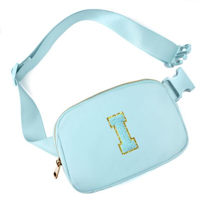 Gitus Gifts for 8 9 10 11 12 Year Old Girls Belt Bag Fanny Pack Crossbody Bags with Initial Letter Patch Cute Stuff Birthday Gifts for Teen Girls Women Personalized Trend Stuff (Icing Blue-I)