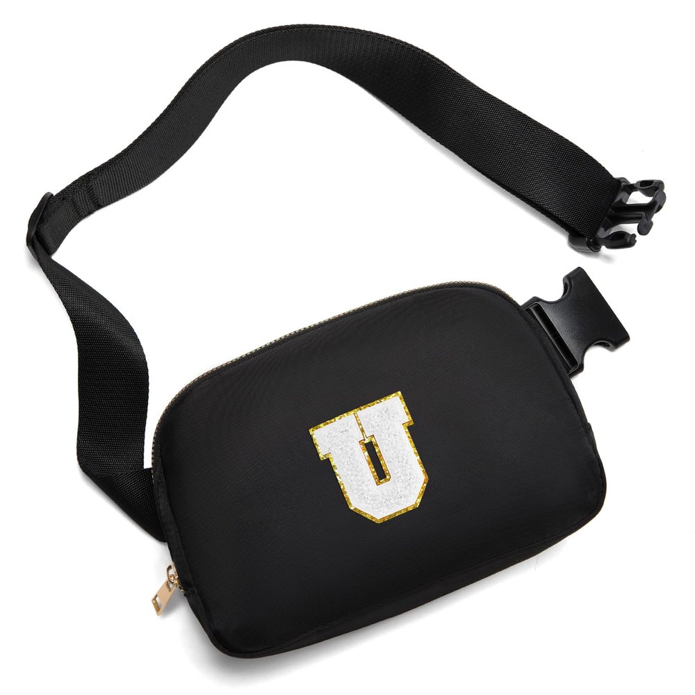 Gitus Birthday Gifts for 8 9 10 11 12 13 Year Old Girls Personalized Fanny Pack Crossbody Bags with Initial Letter Patch Belt Bag for Teen Girls Cute Trendy Stuff Travel Essentials (Black-U)