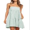LPCBDEE Womens A-line Plaid Dresses Ruffle Hem Shoulder Straps Casual Mini Dress with Side Pocket Pea Green view 1
