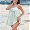 LPCBDEE Womens A-line Plaid Dresses Ruffle Hem Shoulder Straps Casual Mini Dress with Side Pocket Pea Green view 2