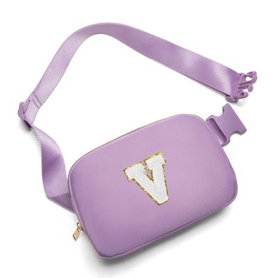 Gitus Birthday Gifts for 8 9 10 11 12 13 Year Old Girls Personalized Fanny Pack Crossbody Bags with Initial Letter Patch Belt Bag for Teen Girls Cute Trendy Stuff Travel Essentials (Lavender-V)