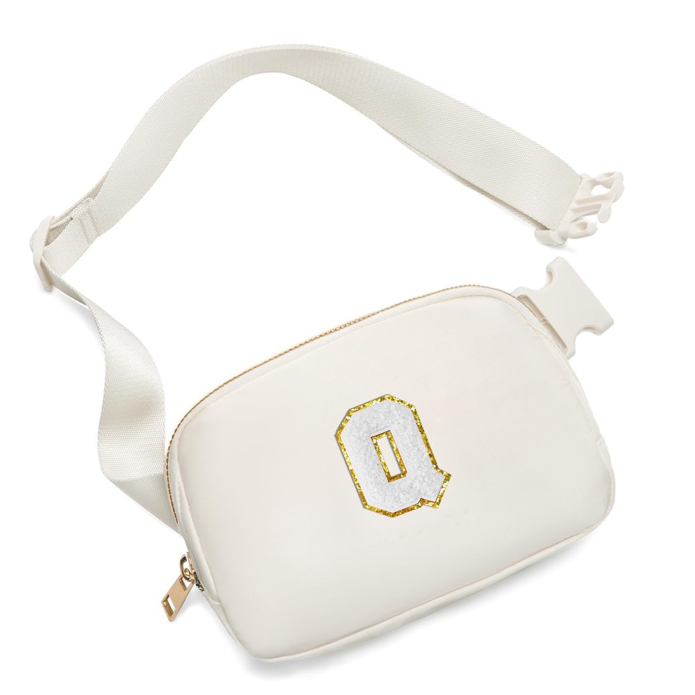 Gitus Birthday Gifts for 8 9 10 11 12 13 Year Old Girls Personalized Fanny Pack Crossbody Bags with Initial Letter Patch Belt Bag for Teen Girls Cute Trendy Stuff Travel Essentials (Ivory-Q)