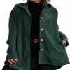 chouyatou Women's Fall Corduroy Jacket with Hood Casual Button Down Hooded Loose Corduroy Jackets with Pockets (Medium, Green) view 1
