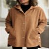 chouyatou Women's Spring Fall Corduroy Jacket with Hood Casual Loose Button Down Hooded Corduroy Trench Coat Outerwear (Large, Brown) view 3