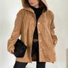 chouyatou Women's Spring Fall Corduroy Jacket with Hood Casual Loose Button Down Hooded Corduroy Trench Coat Outerwear (Large, Brown) view 4