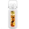 64 oz Glass Water Bottle with Straw and 1Lids, Half Gallon Water Bottle with Sleeve, Large Insulated 2 Liter Glass Water Jug Time Marker with Handle - White view 1