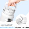 64 oz Glass Water Bottle with Straw and 1Lids, Half Gallon Water Bottle with Sleeve, Large Insulated 2 Liter Glass Water Jug Time Marker with Handle - White view 3