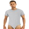 Riismen Men's One Piece Bodysuit Short Sleeve Undershirts Crotch Thong Leotard Jumpsuit Nightwear Light Grey Medium view 1